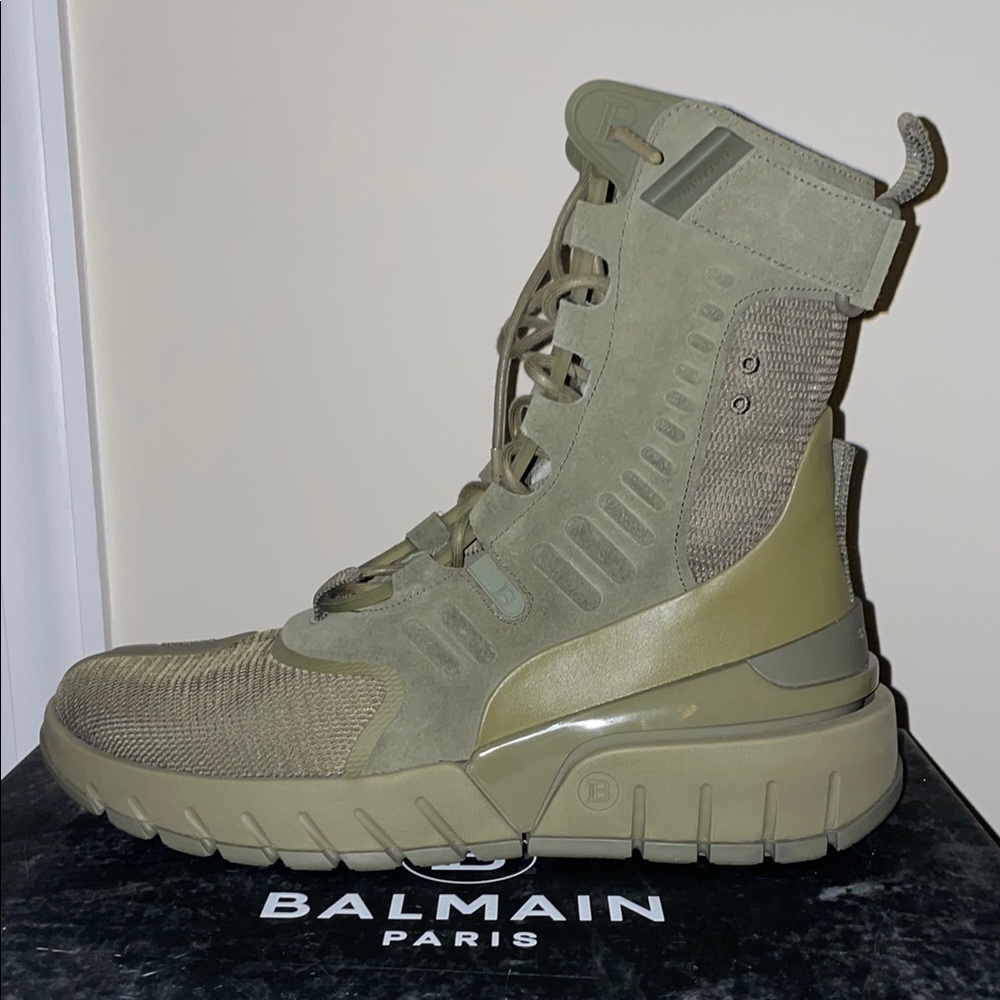 Balmain B-Army High-Top Sneakers in Olive Green Suede BNWB
